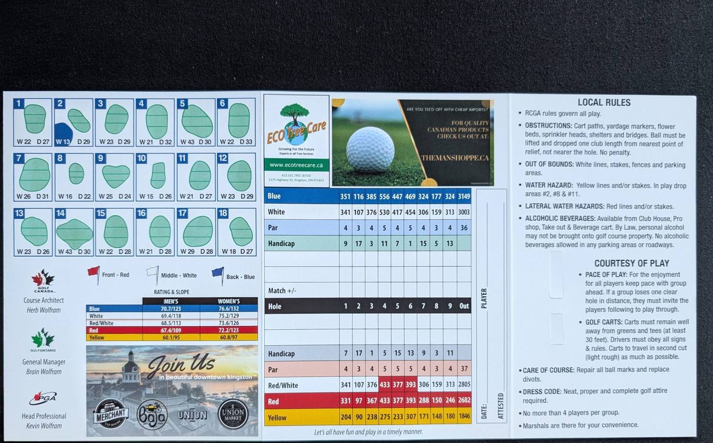 Camden Braes printed score card, inside