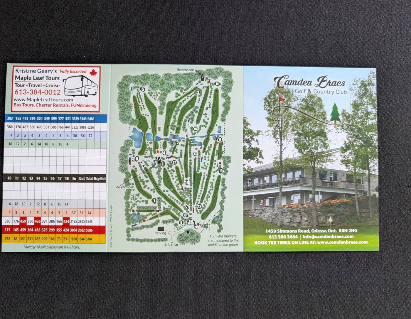 Camden Braes printed score card with course map and clubhouse cover