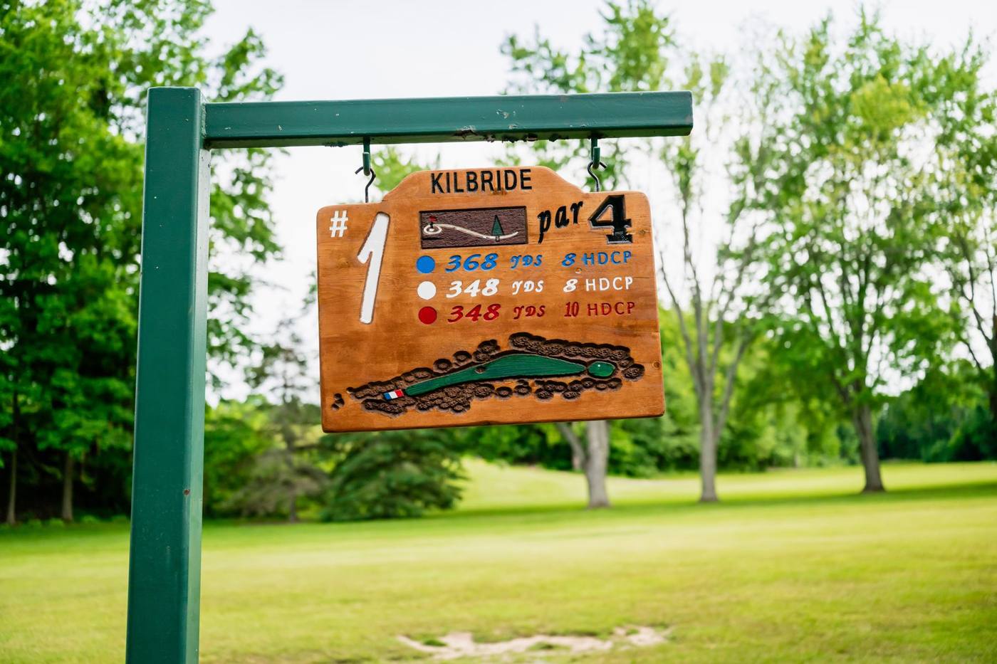 The Kilbride hole sign on the first tee
