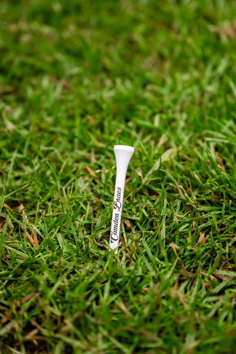 Golf tee in the grass