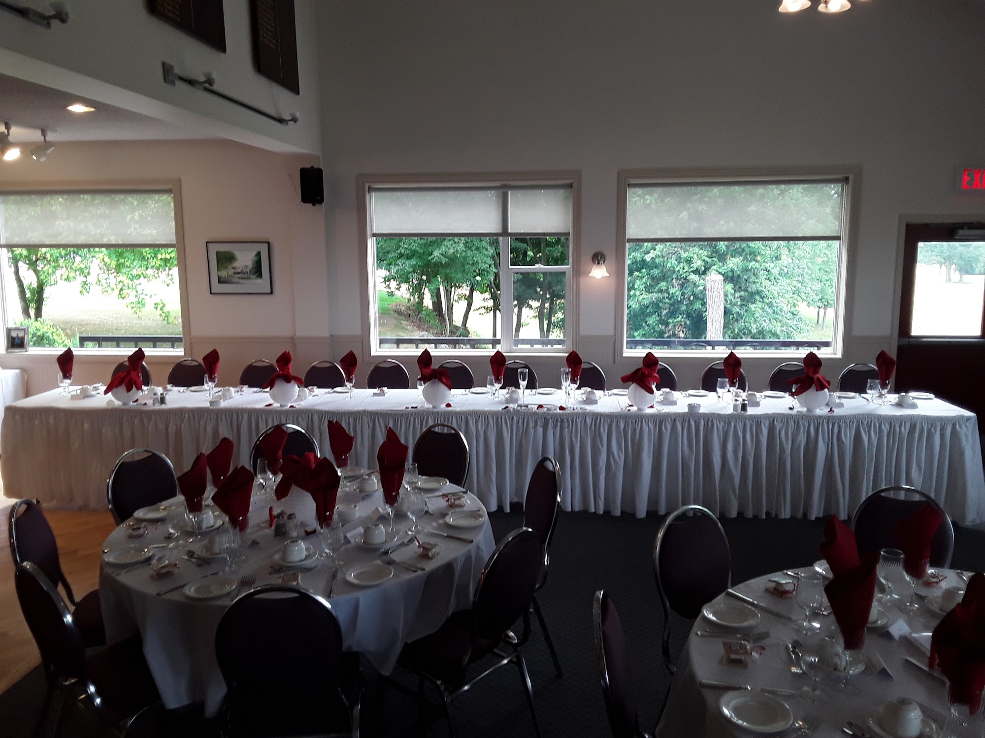 Clubhouse banquet room set for a celebration