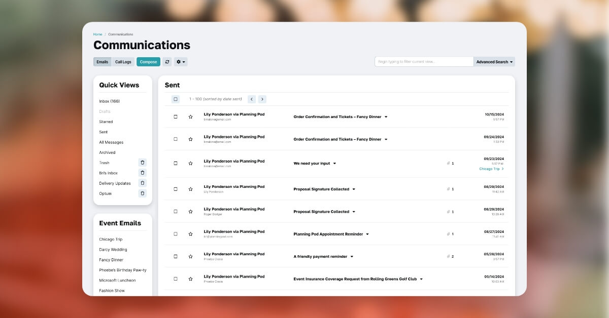 screenshot of sent messages tray