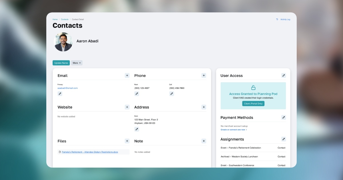 Track contact history and details screen