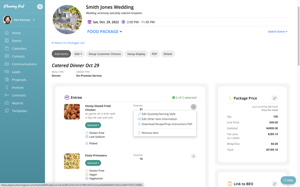 Catering Software with Menu Management - Planning Pod