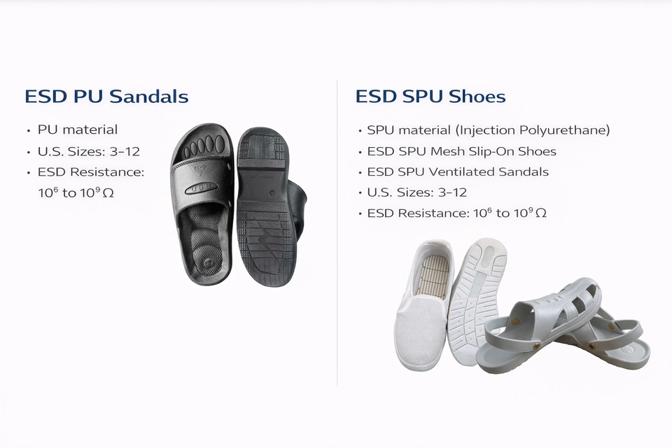 ESD Sandals for Electronics Assembly and ESD Work Areas