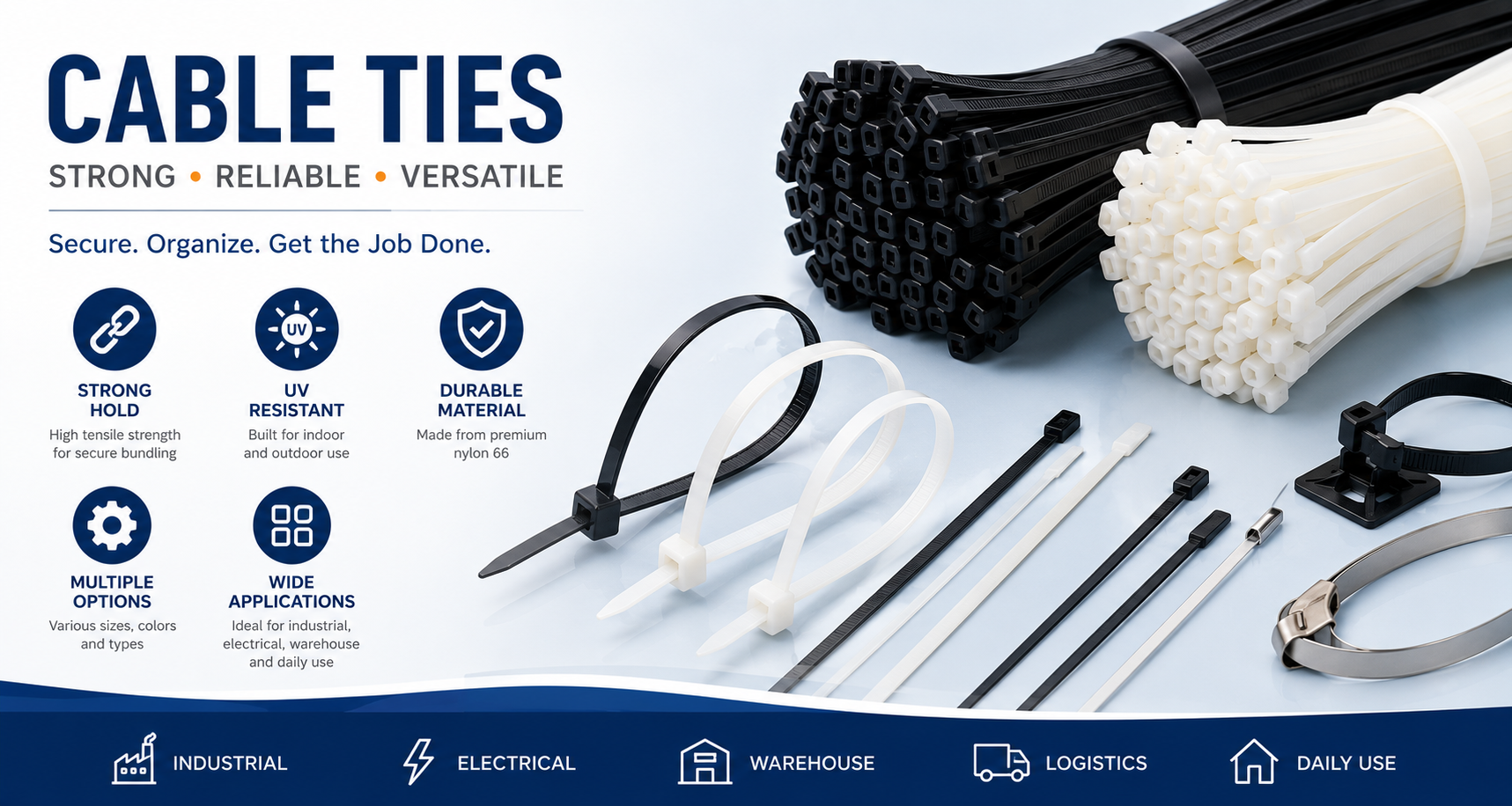 Industrial Cable Ties for Bundling and Warehouse Organization