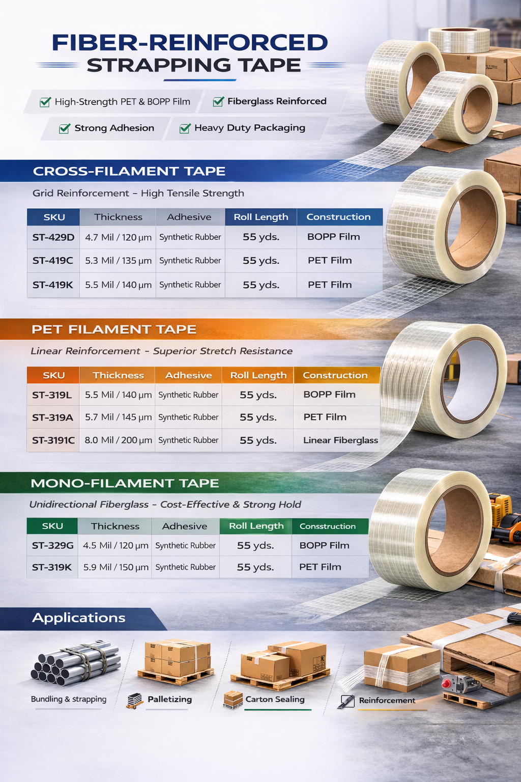 Filament Tape for Heavy-Duty Packaging and Bundling