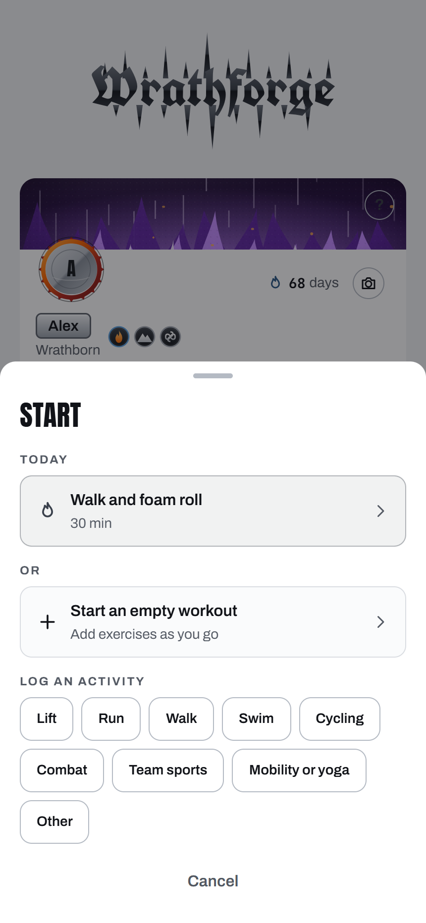 The Start sheet: today's session or anything else you did