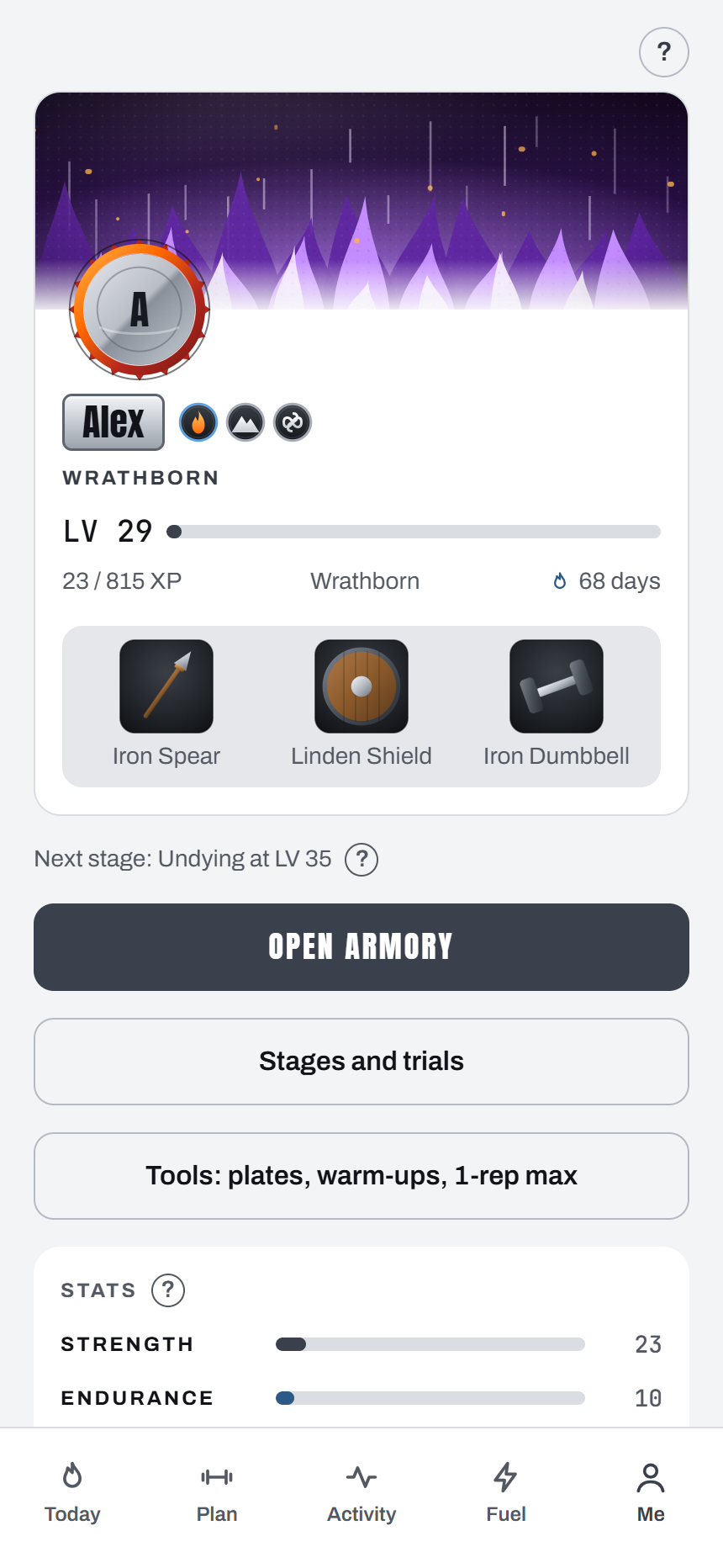 Me tab: the earned profile with banner, frame, nameplate and trophies