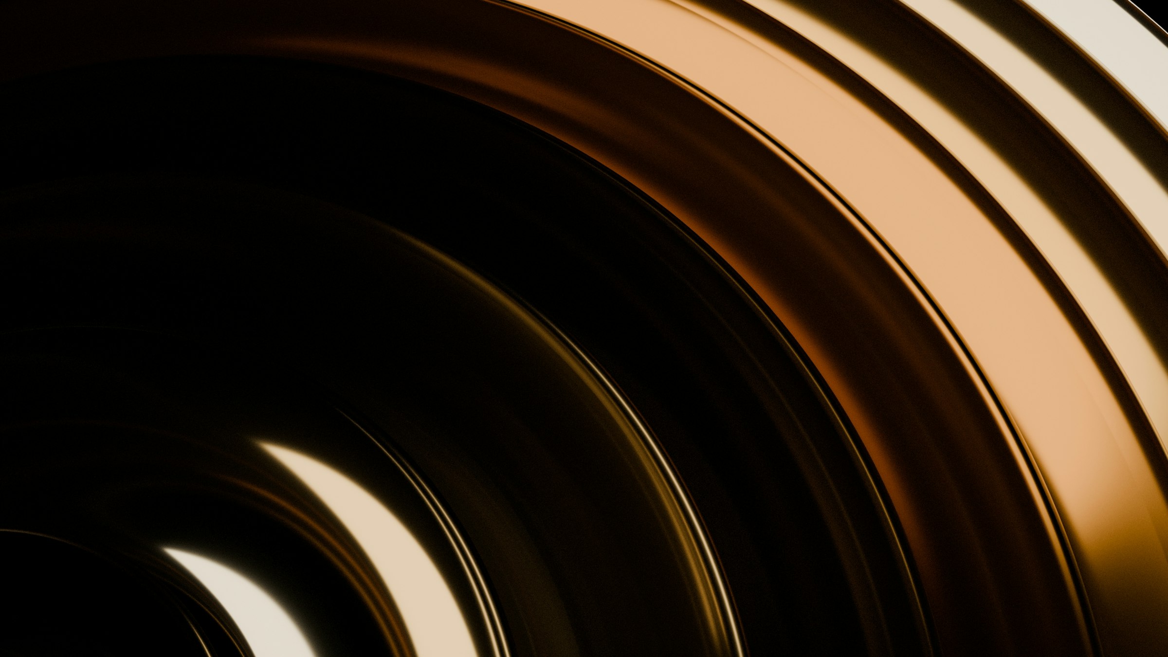 Abstract concentric copper ribbons curving across a dark background.