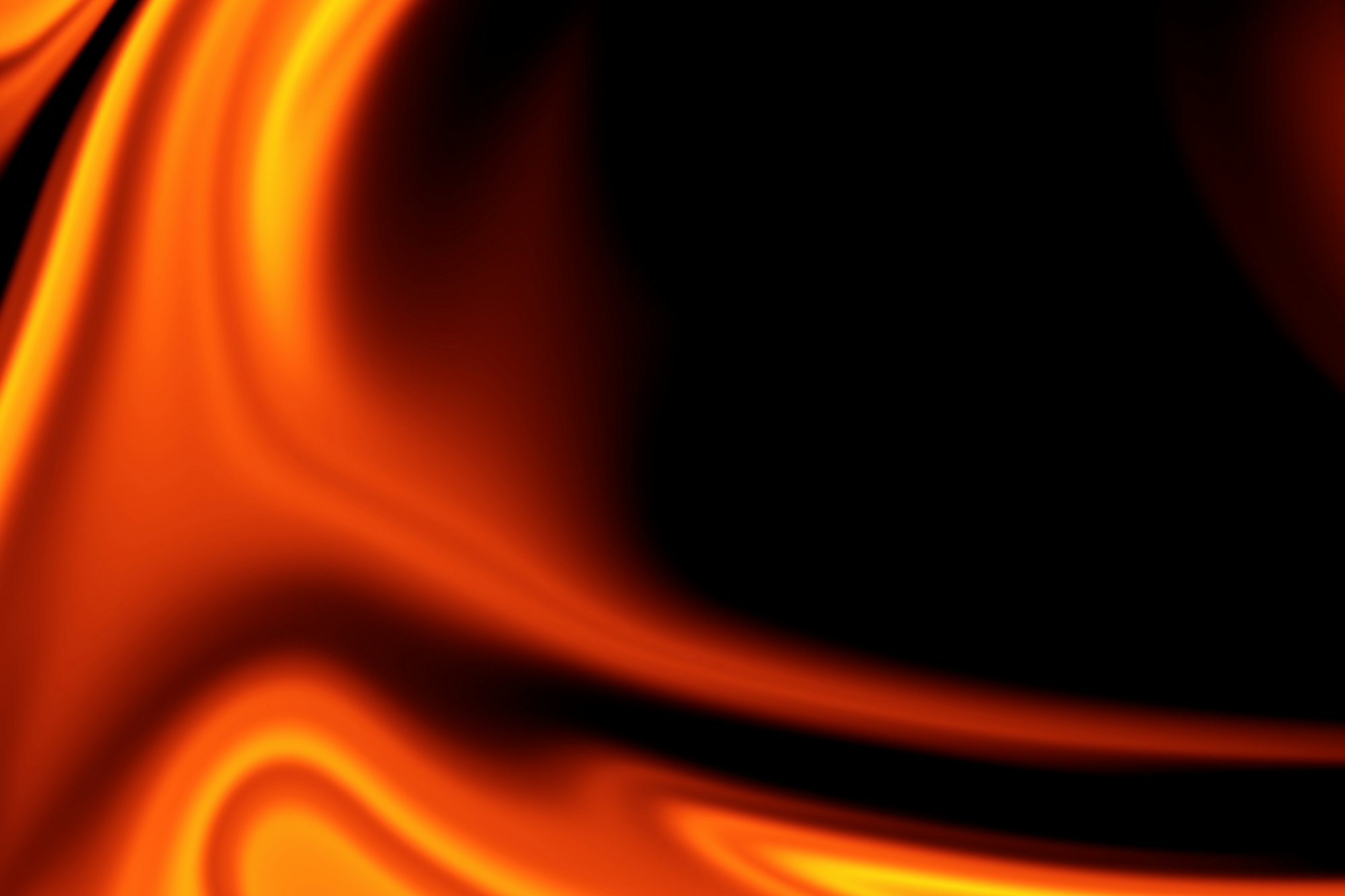Abstract swirling orange and black liquid shapes.