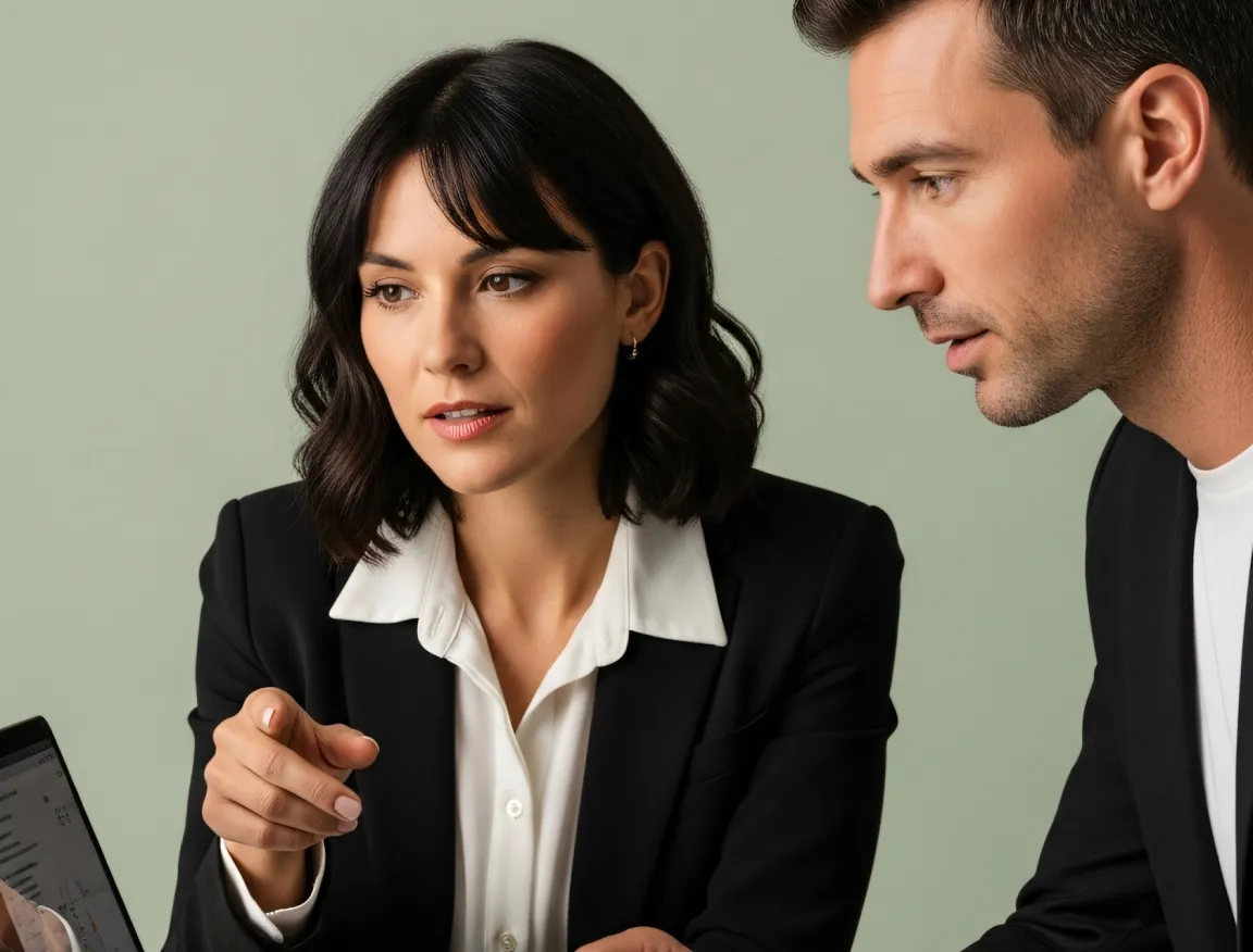 Two recruiters discussing a hiring plan in the office