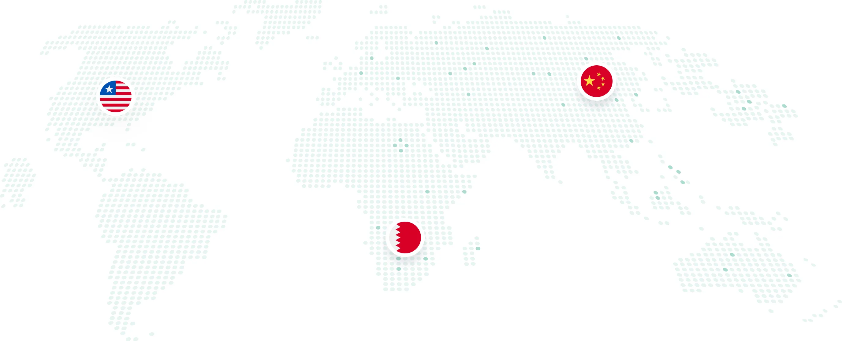 Dotted world map marking AlphaWave offices in Liberia, Bahrain and China