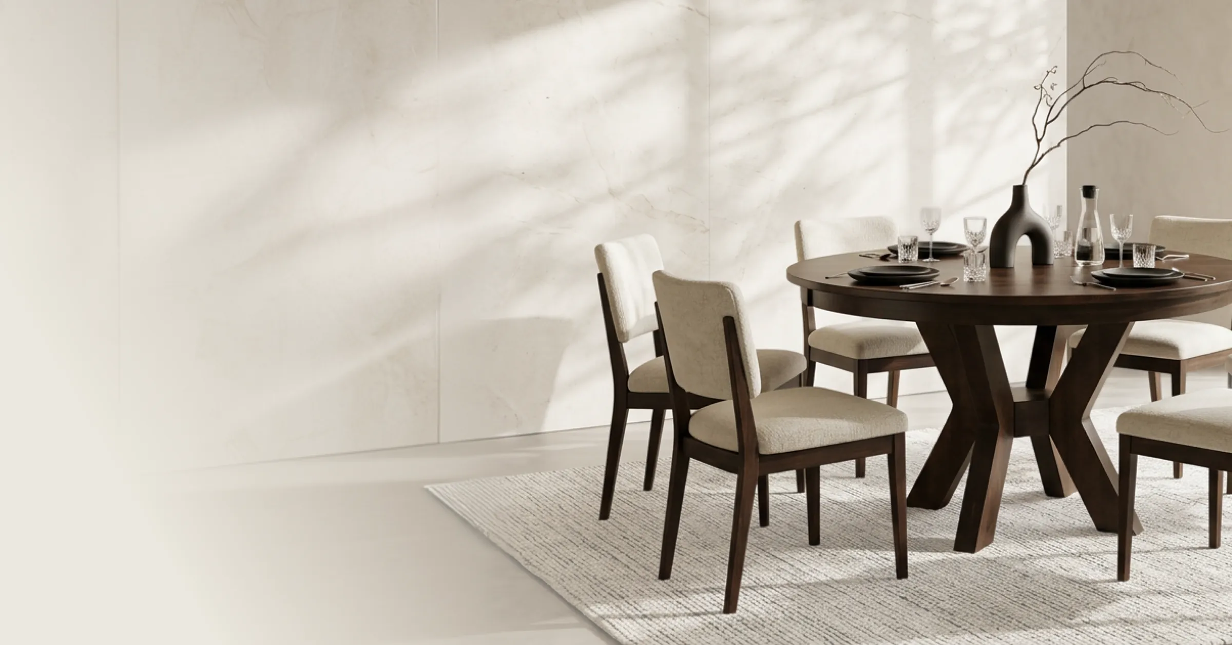 A sunlit dining room styled for a lifestyle storefront