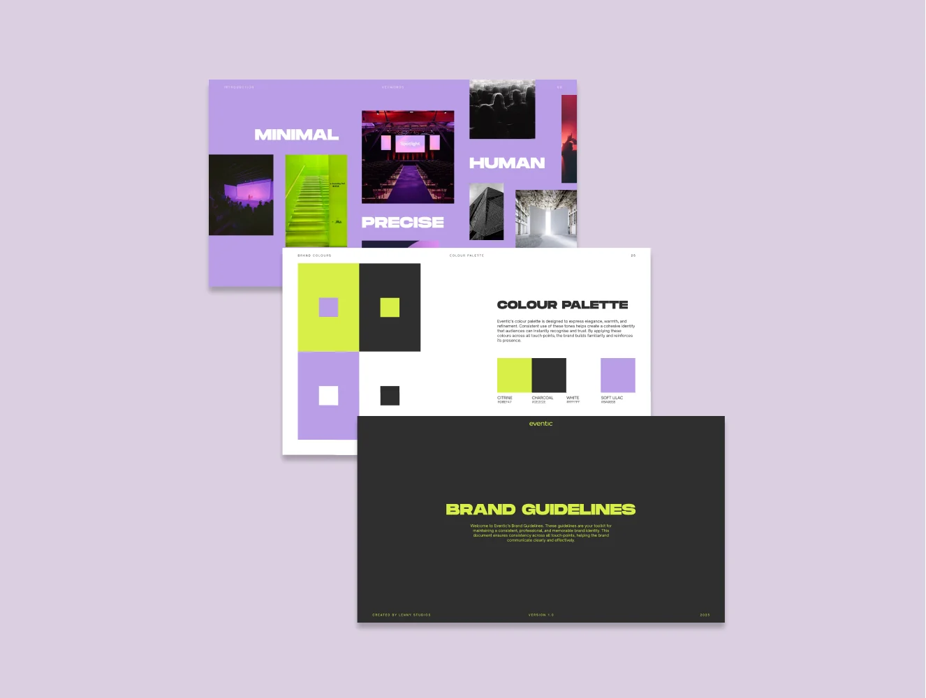 Spreads from the Eventic brand guidelines