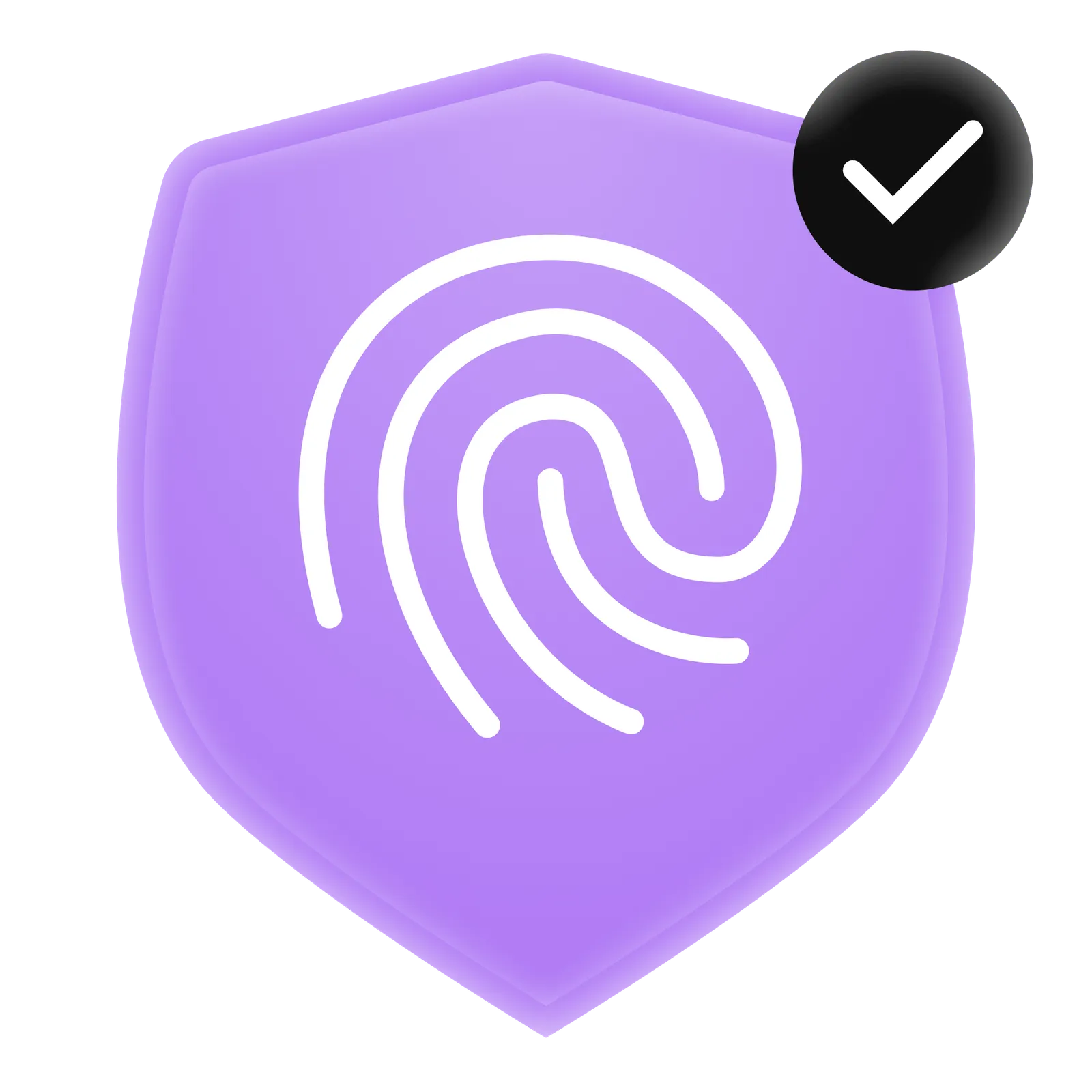 Shield with a fingerprint and a check mark, representing security and compliance.