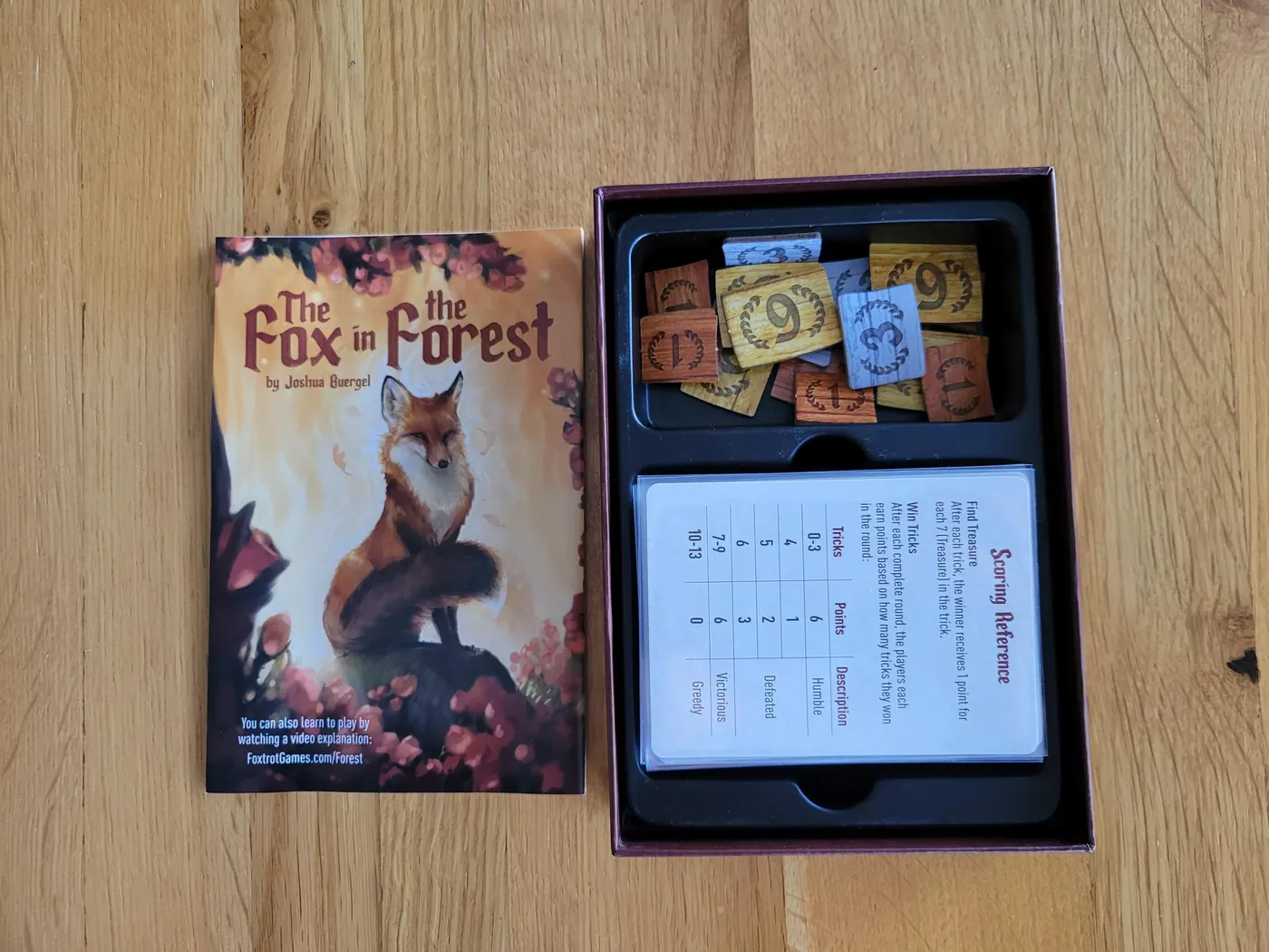 The Fox in the Forest box open showing the cards inside