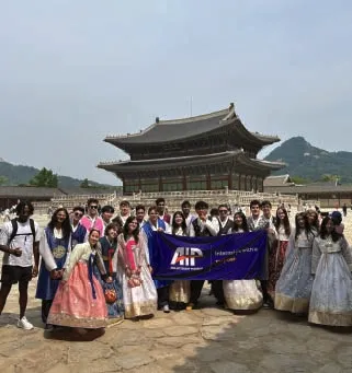 Interns in hanbok at a palace