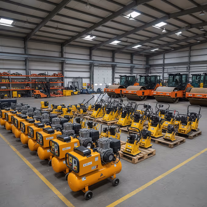 Warehouse full of construction equipment