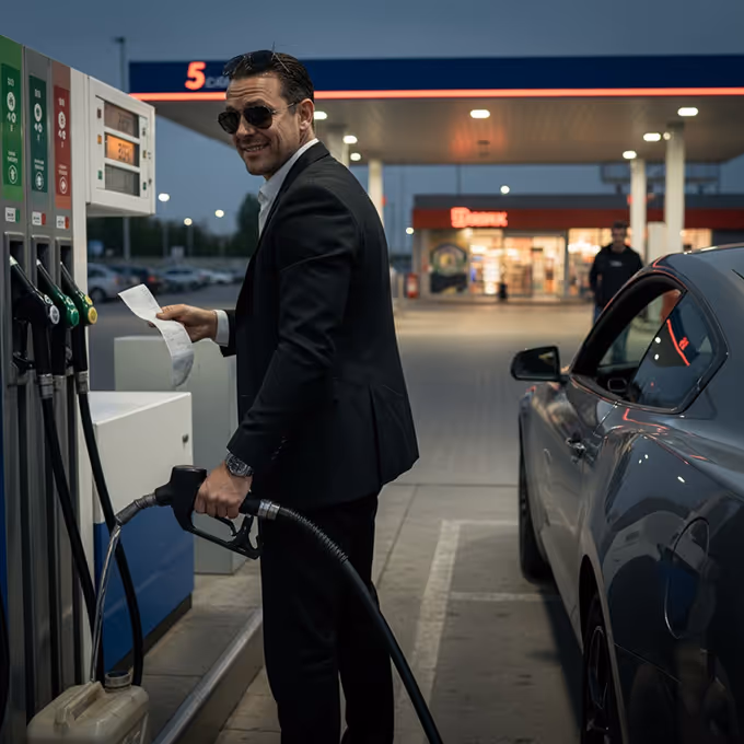 Employee wasting fuel on gas station