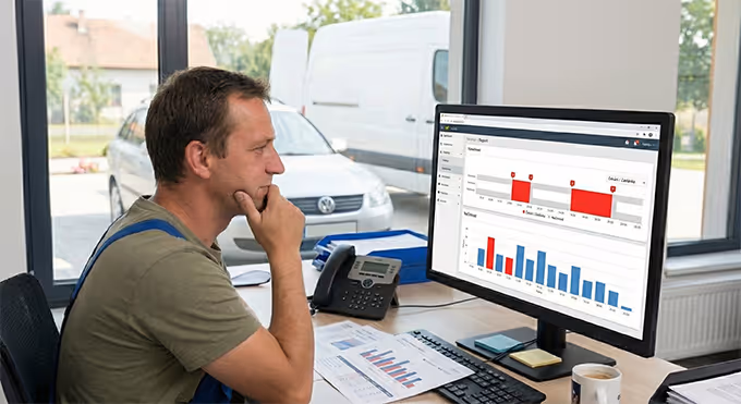 Worker investigating data on computer