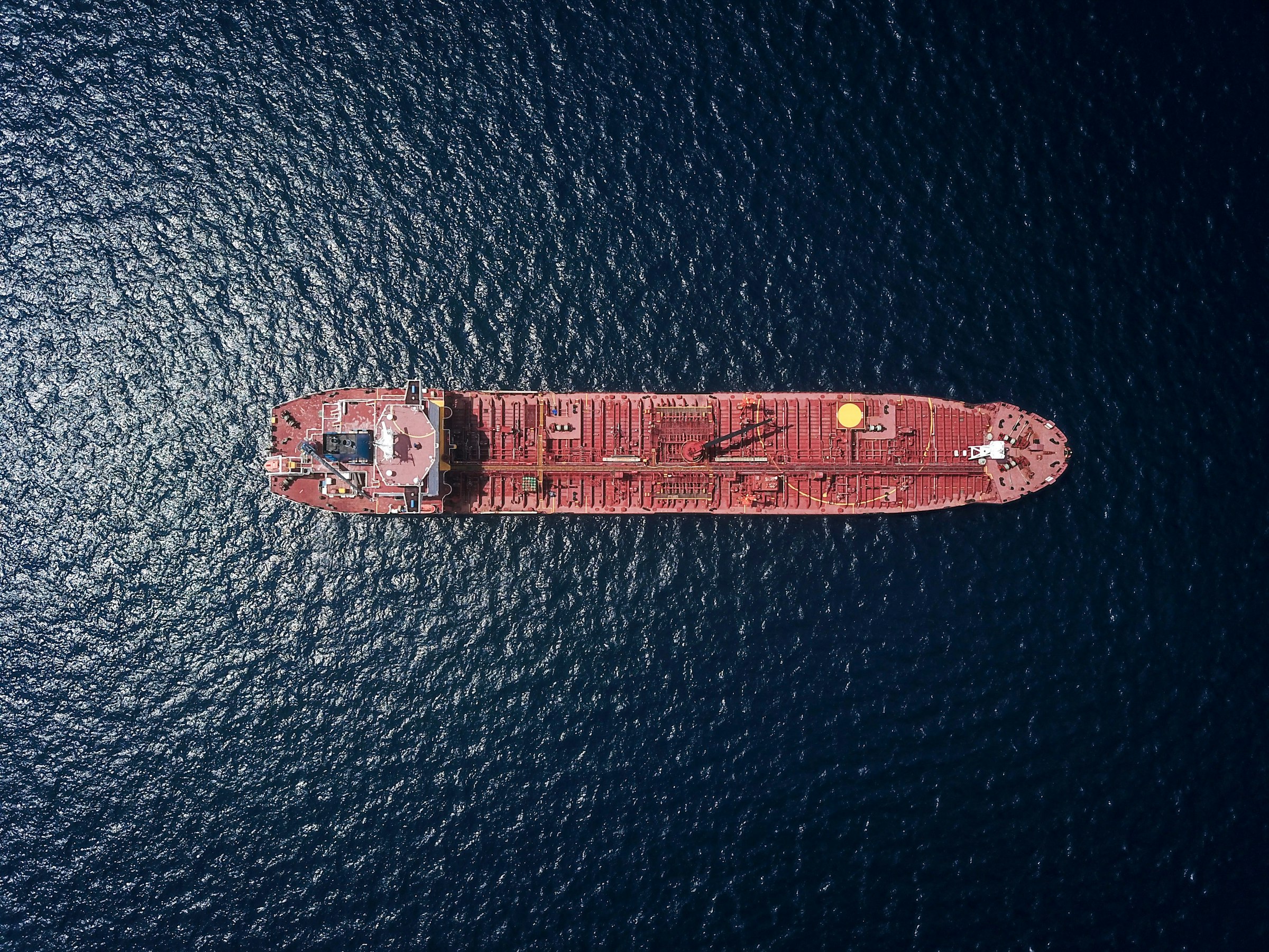 Aerial view of an oil tanker at sea