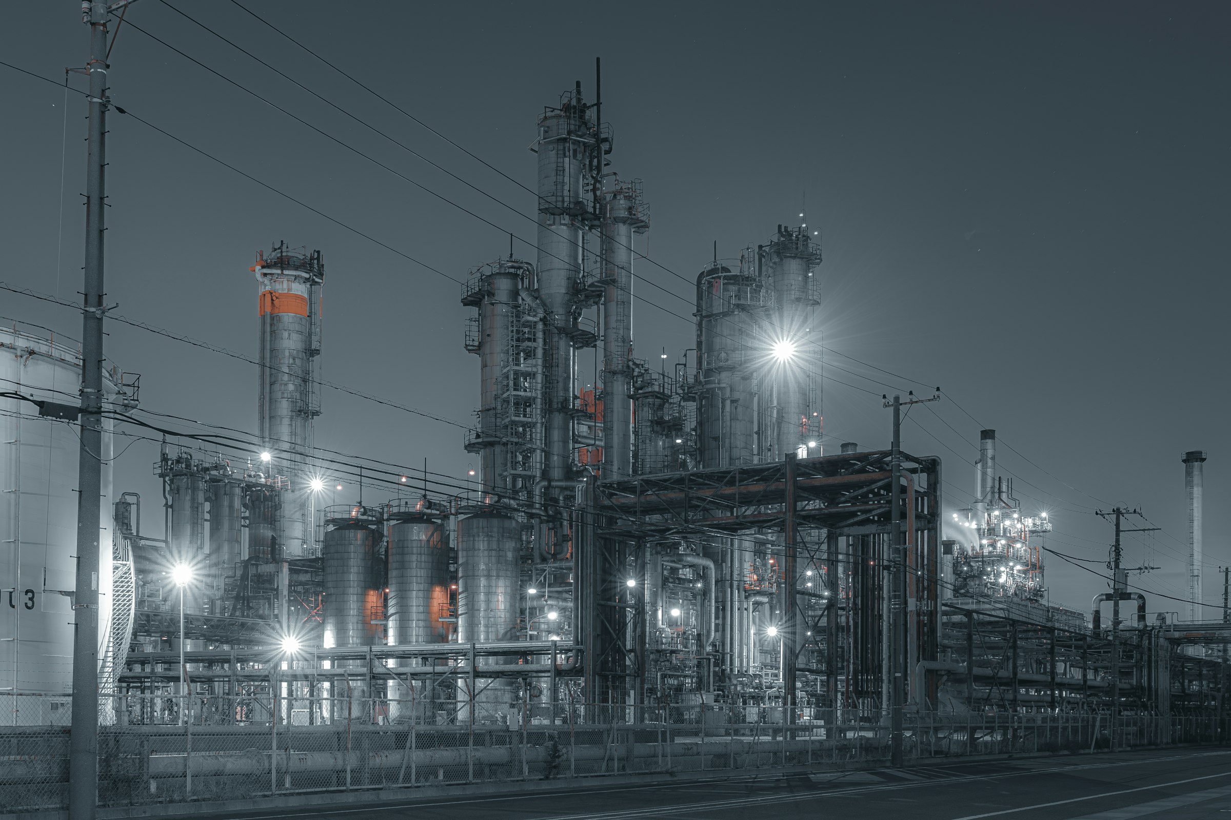 Refinery installations at night