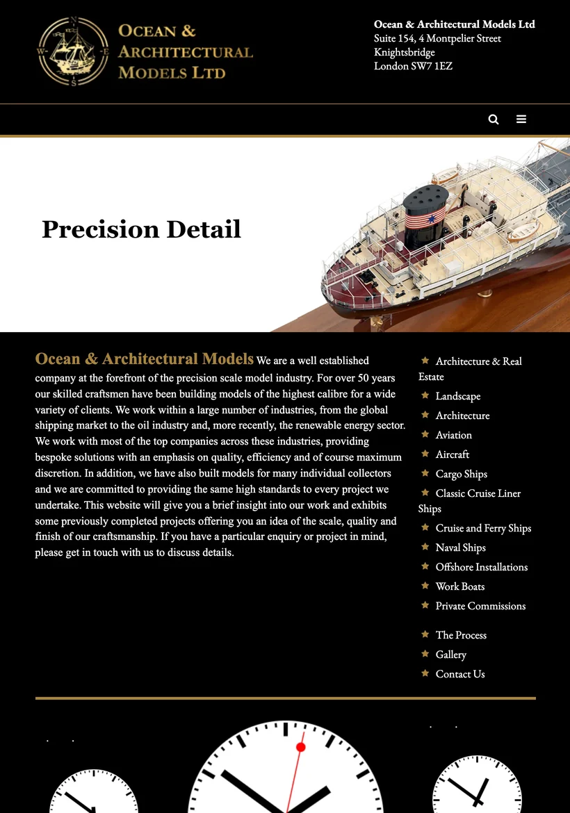 Ocean & Architectural Models website built by AIM Digital, tablet view