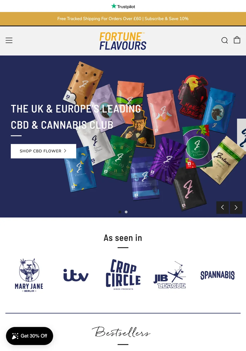 Fortune Flavours online shop homepage, tablet view