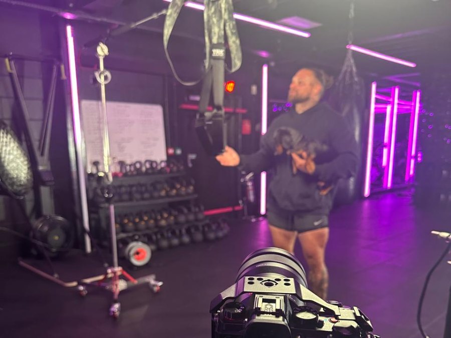 Camera set up for a shoot in a gym