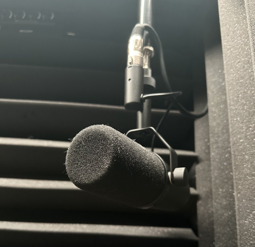 Vocal booth with Shure SM7B at HF Studio