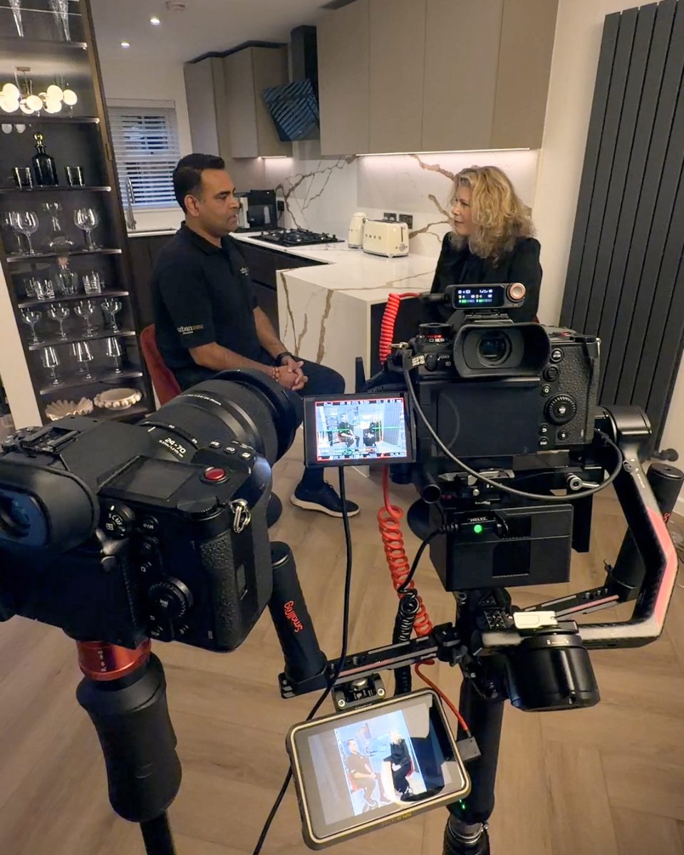 Filming a seated interview in a client's kitchen