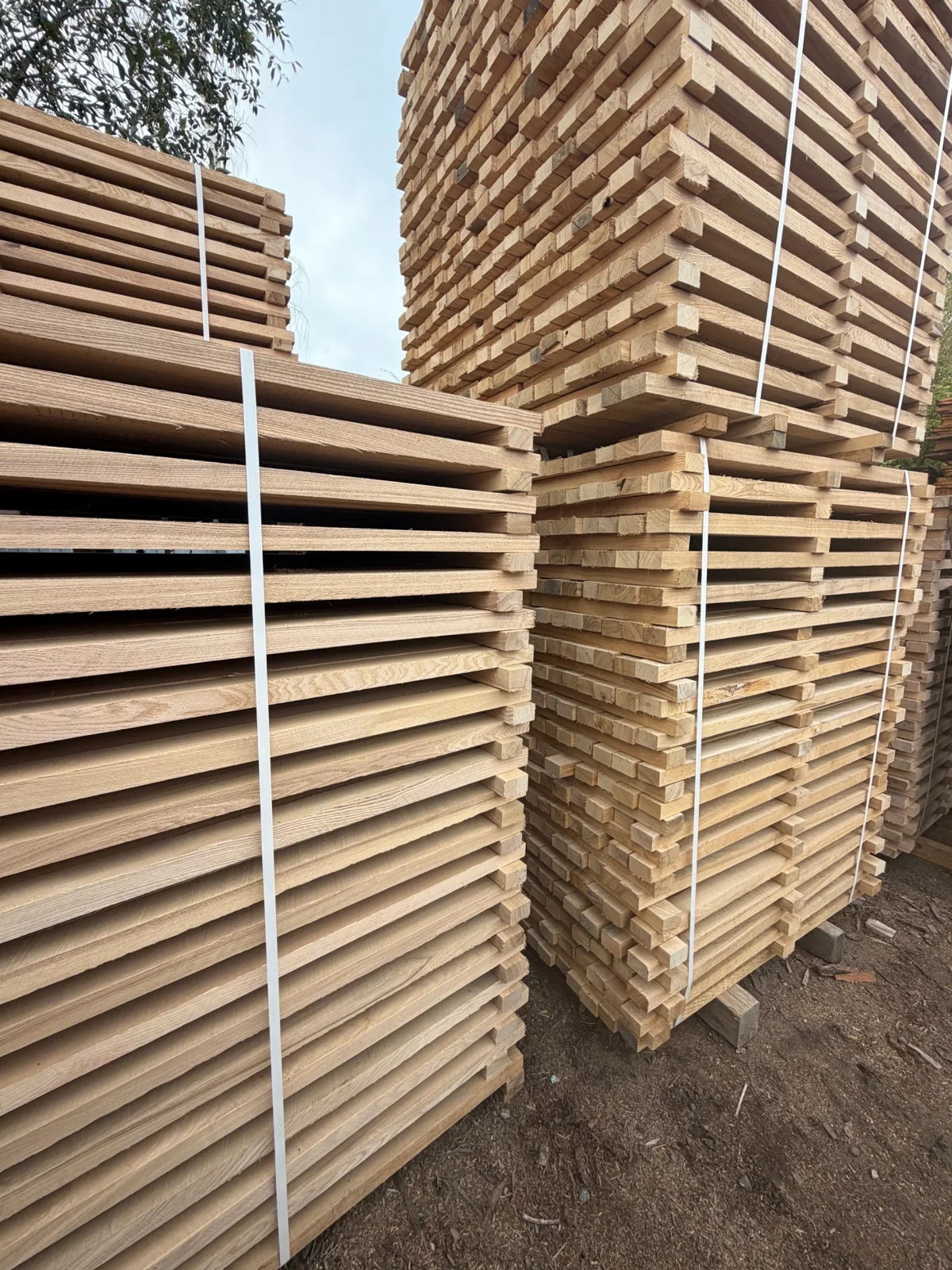 Пакеты обрезной доски из дуба и ясеня на производстве PLES Wood