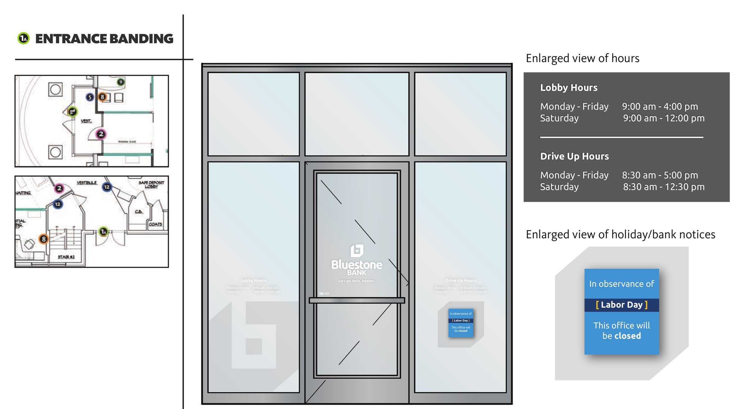Bluestone Bank design board, entrance banding