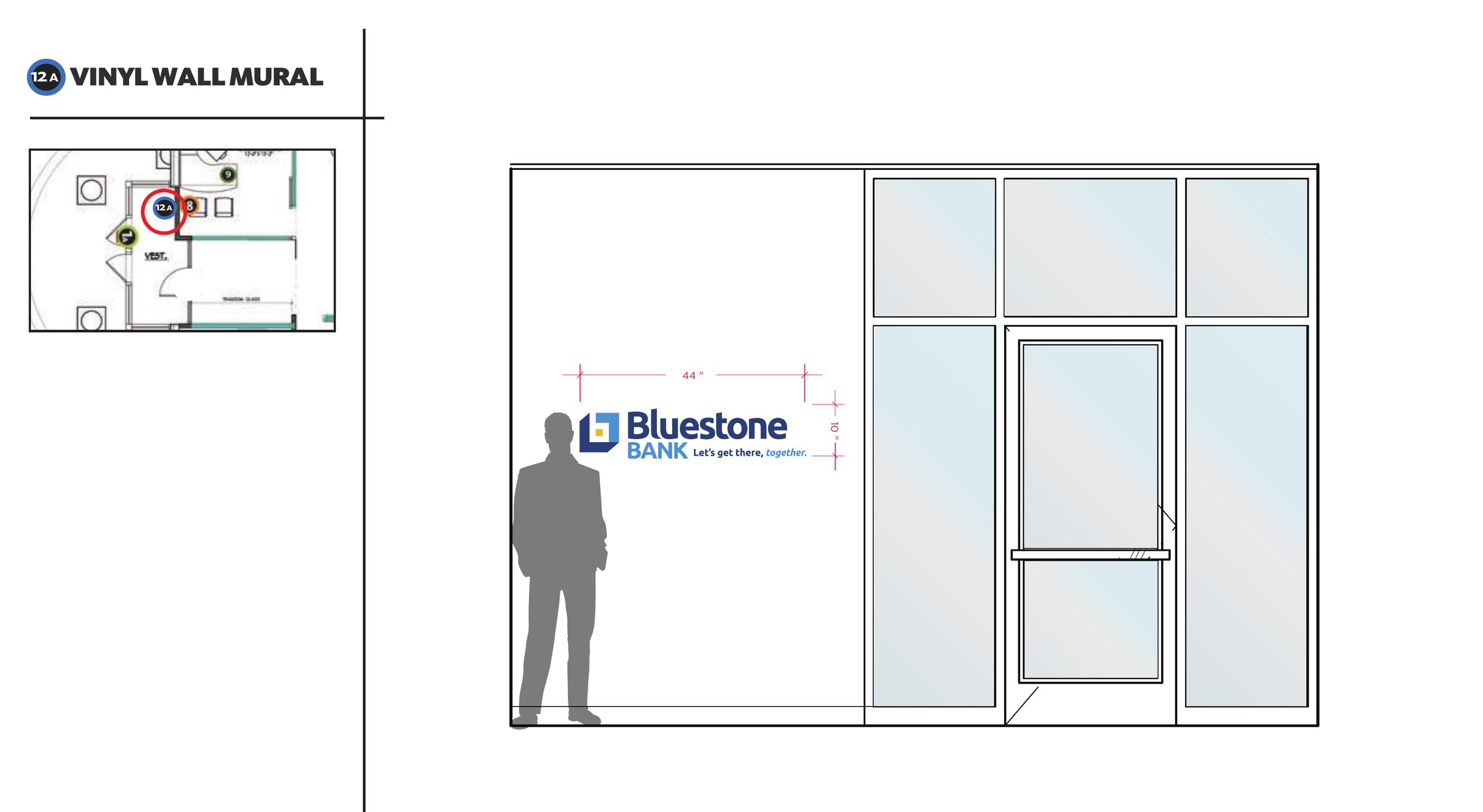 Bluestone Bank design board, entry vinyl wall mural
