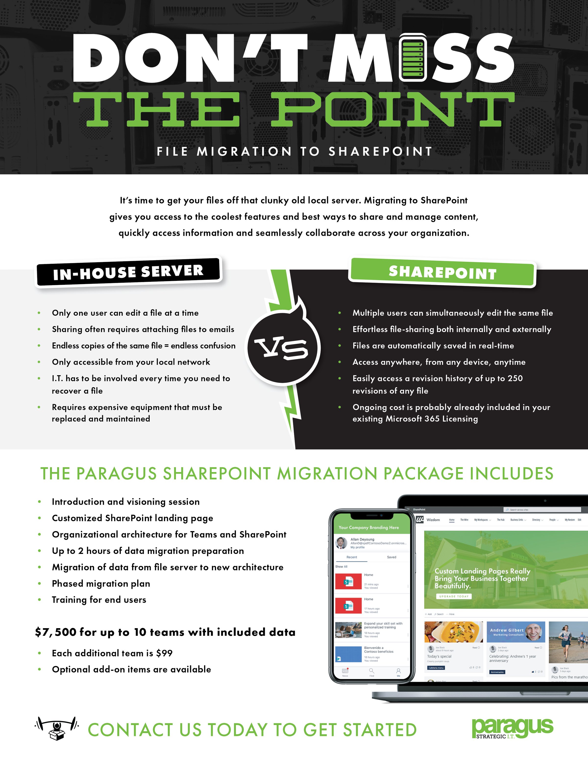 Paragus SharePoint migration flyer, Don't Miss the Point