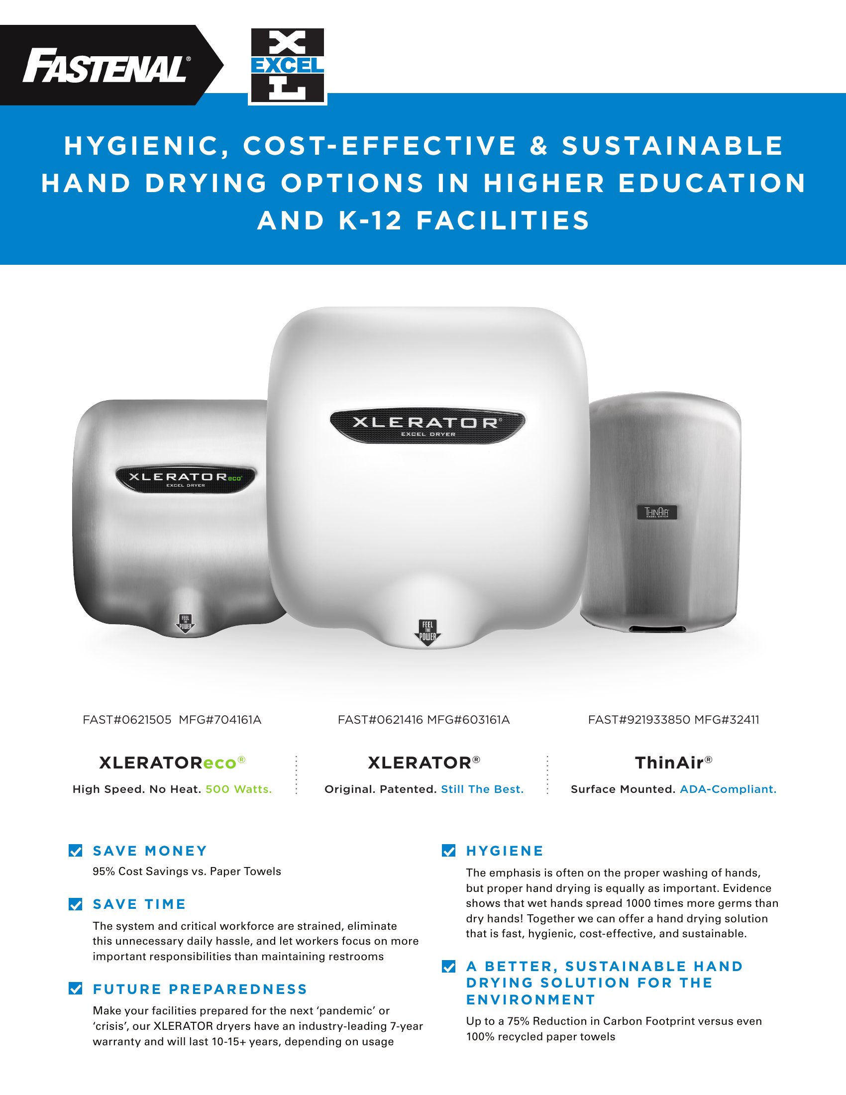 Excel Dryer Fastenal education two-pager, page 1