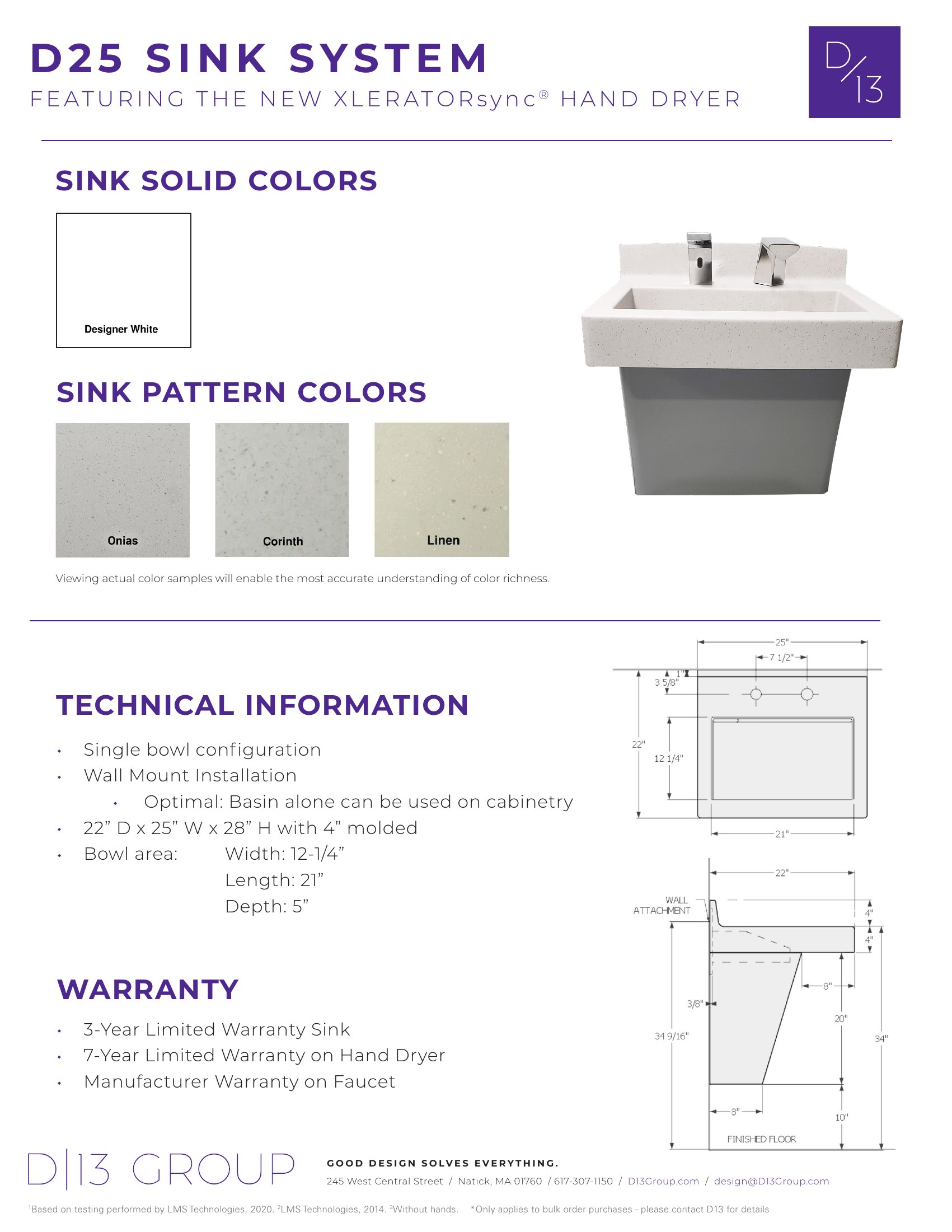 D25 Sink System product sheet, page 2