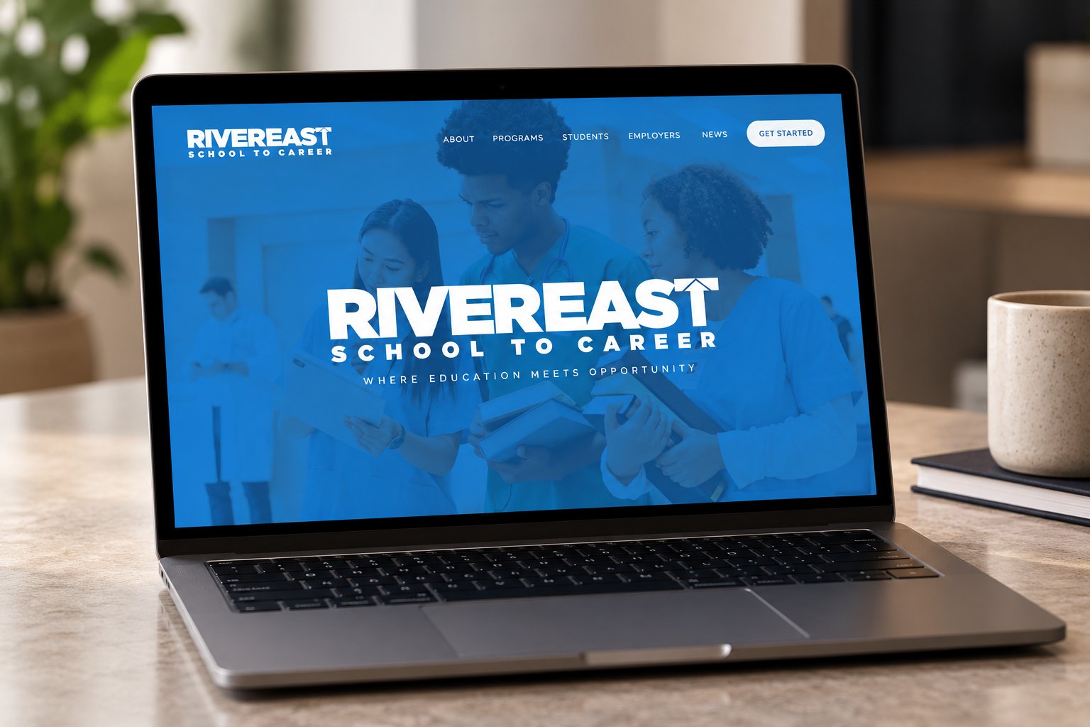 River East website homepage on a laptop