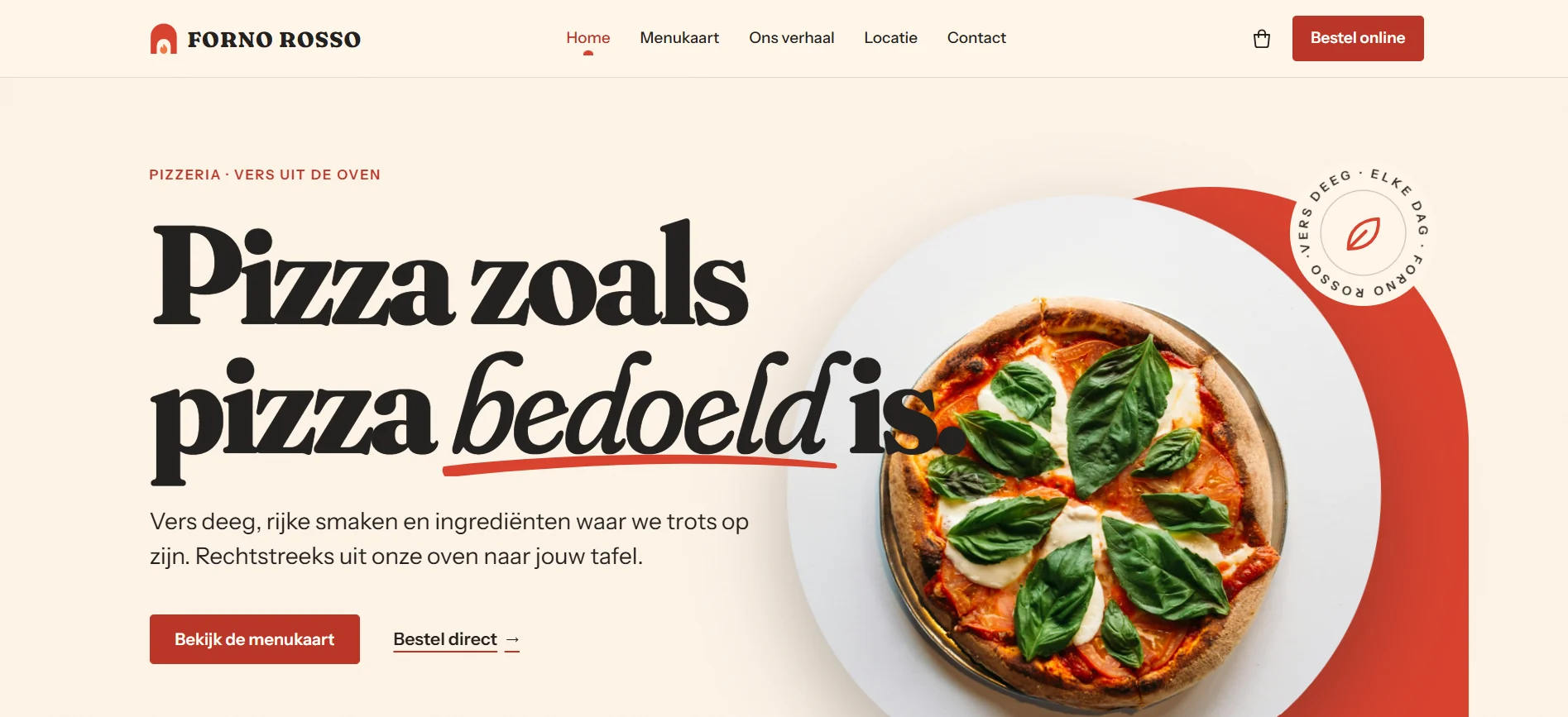 Screenshot van de homepage van Forno Rosso
