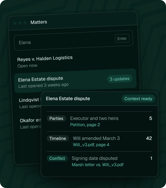 A timesheet of non-billable catch-up tasks beside a Switch matter panel