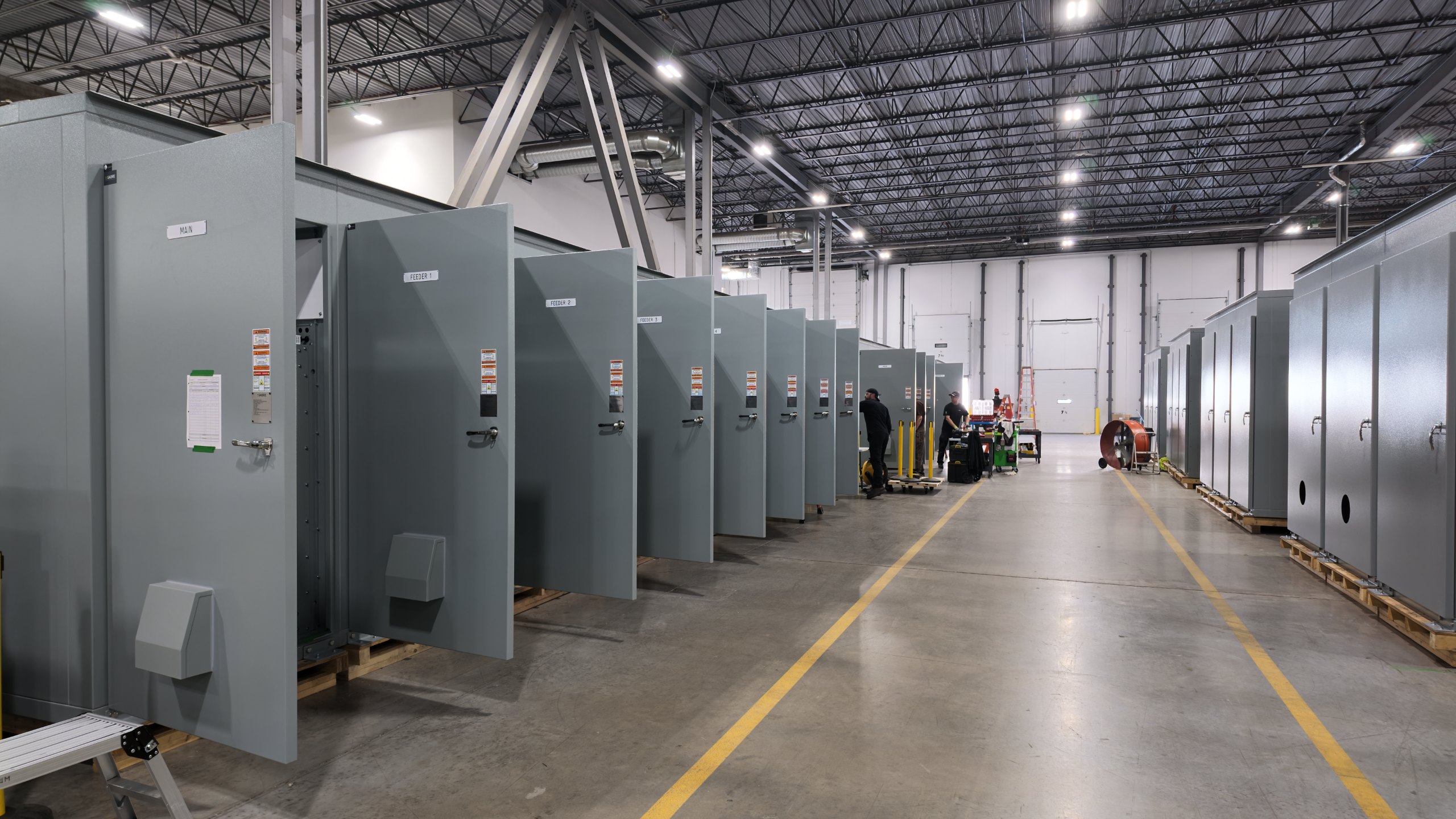 Medium-voltage switchgear lineup on the shop floor