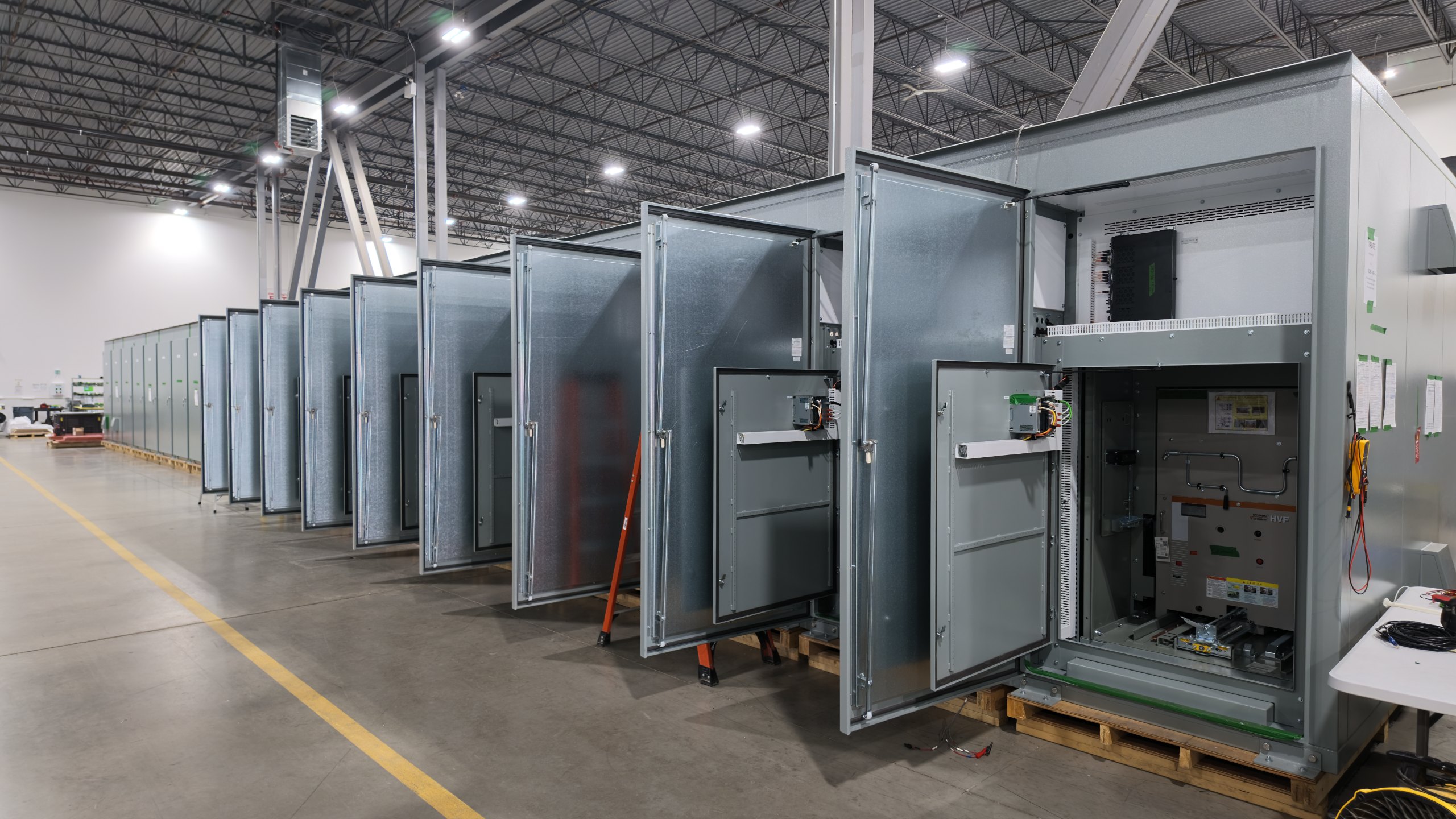 Medium-voltage switchgear lineup on the shop floor