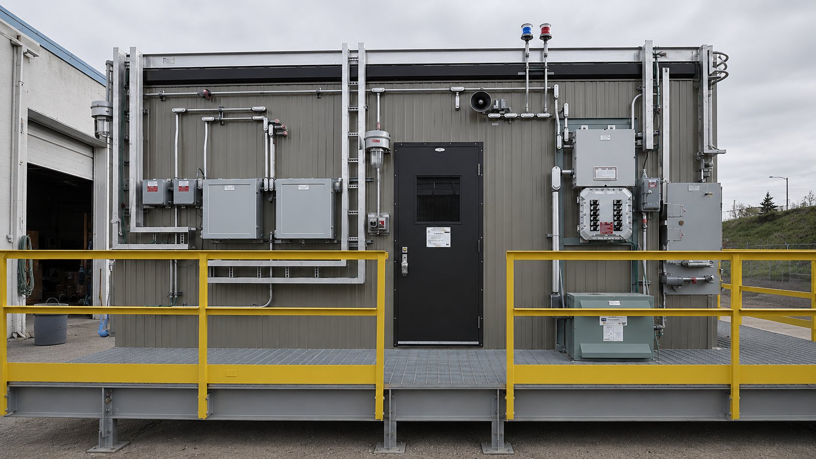 Control building with external conduit and junction boxes
