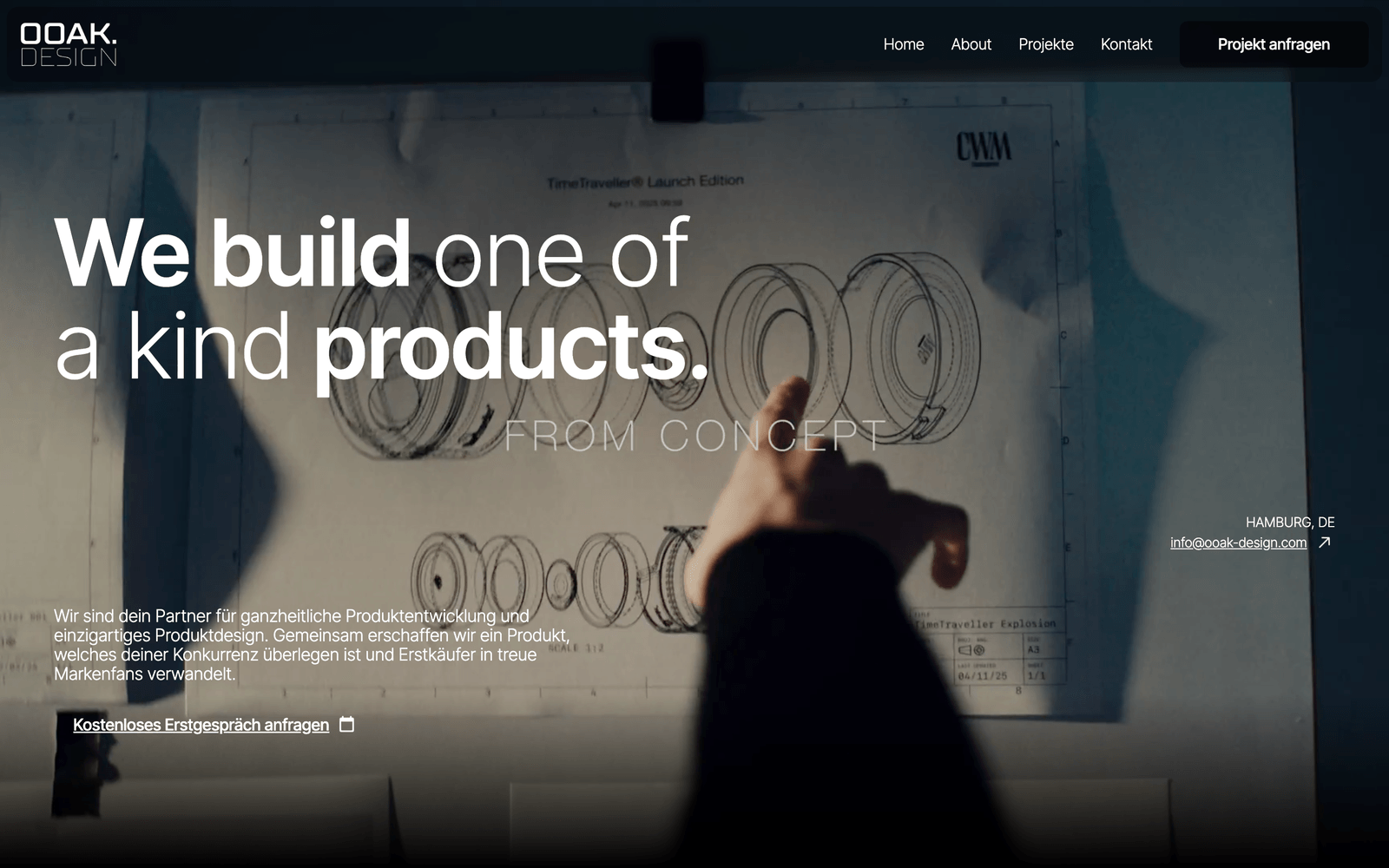 Website der Produktdesign-Agentur OOAK Design, mit Webflow umgesetzt von AUDAX