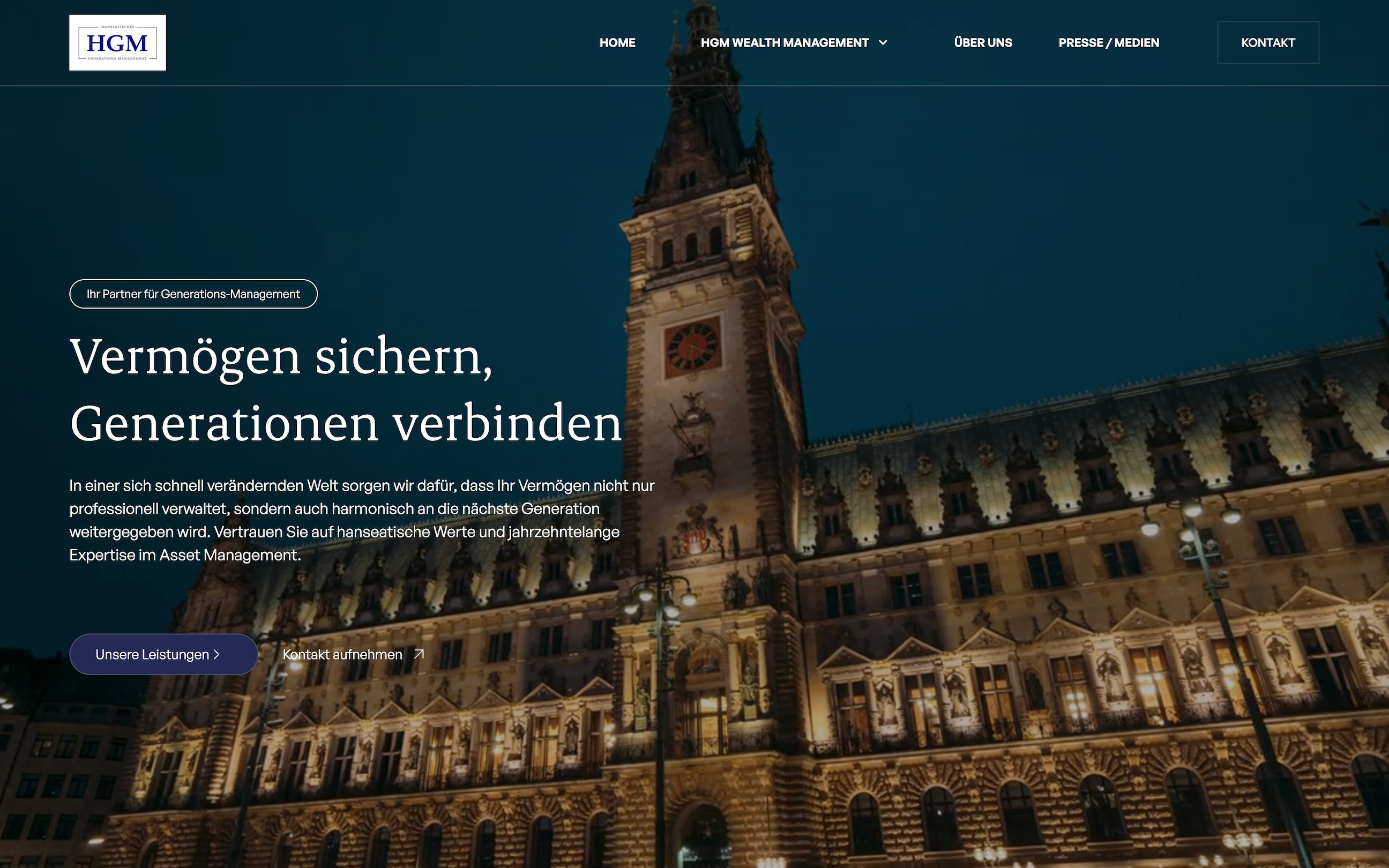 Website von HGM, mit Webflow umgesetzt von AUDAX