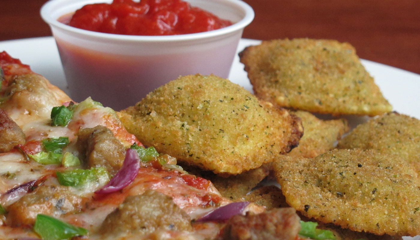Toasted ravioli with a side of marinara sauce