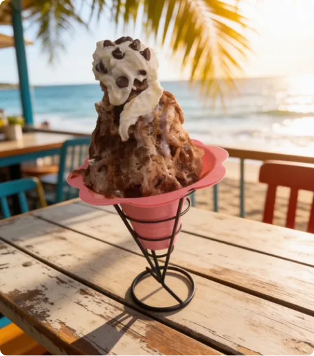 Chocolate shaved ice on a beach terrace