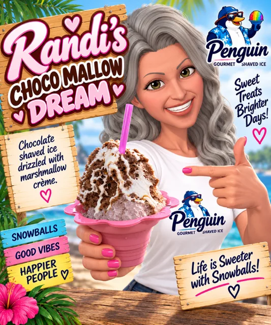 Randi holding Randi's Choco Mallow Dream shaved ice