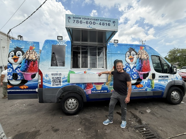 Penguin Gourmet Shaved Ice truck with owner Rick in Miami